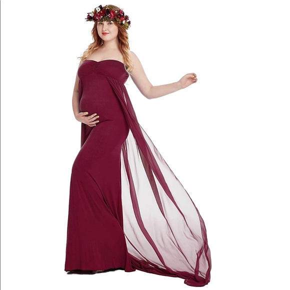 Maternity shoot baby shower Maroon chiffon dress - Picture 7 of 8